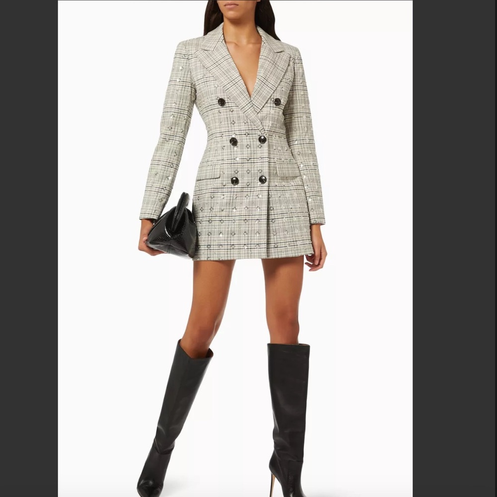 SELF-PORTRAIT
Sequin Embellished Check Mini Blazer Dress in Twill
Size 4